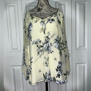 Floral Women's Blouse - Cream and Blue